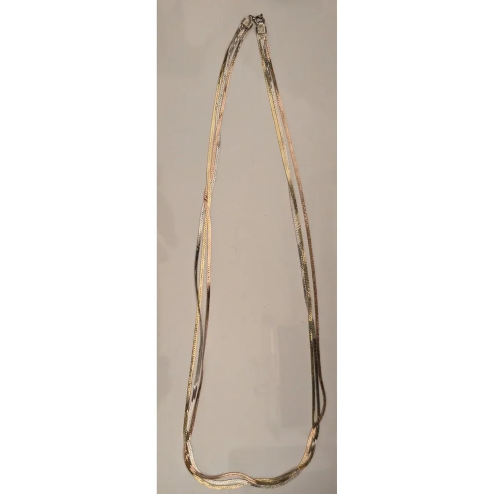 Vintage Italian Tri-Color Sterling Silver Herringbone necklace ~ 925   13g